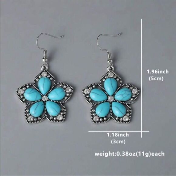Elegant Alloy Ear Studs With Fake Turquoise stones Boho Style earrings studs - Picture 2 of 10